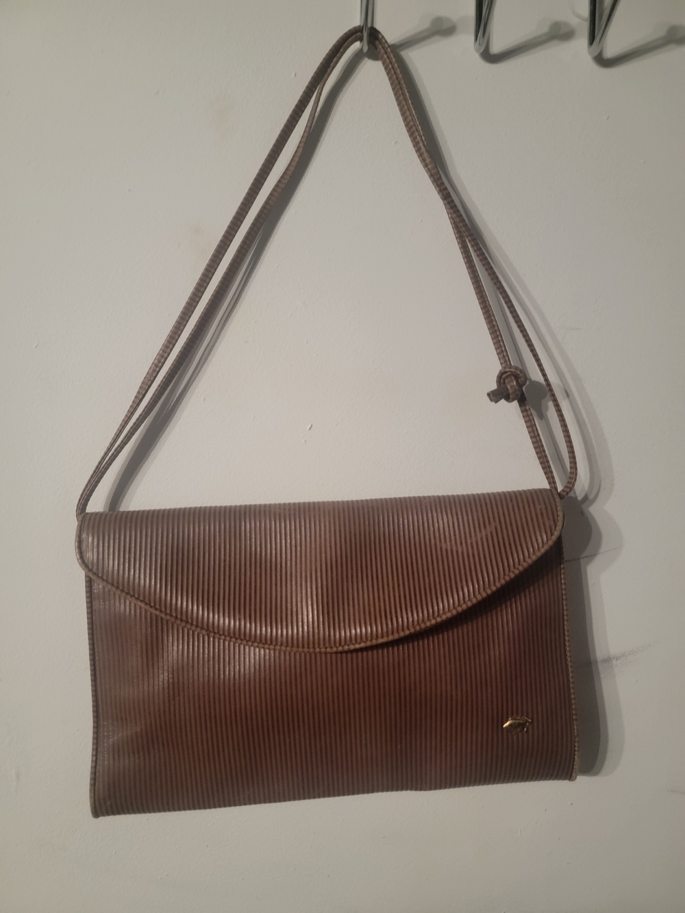 ITALIAN Vintage Brown Ribbed Leather Shoulder Bag